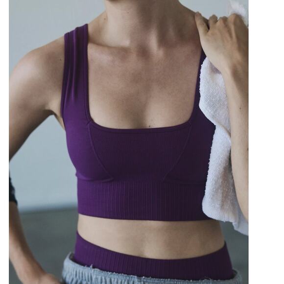 Free People Movement Good Karma Square-Neck Bra Champion or Purple XS Small NEW - Picture 2 of 5